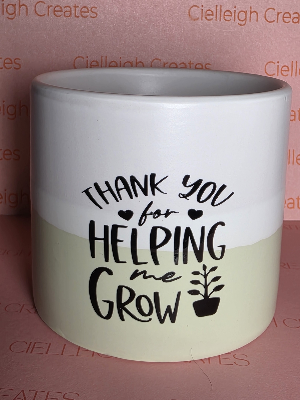 *2 For $20* Thank You for Helping Me Grow Ceramic Planter - White & Sage